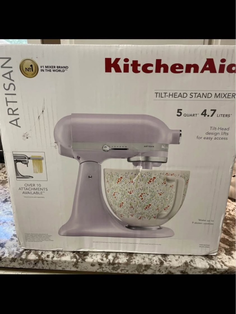 KitchenAid Artisan Stand Mixer - Light Purple with Floral Mixing Bowl